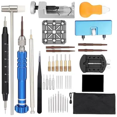 Displays the complete watch repair tool kit with all included tools and accessories clearly visible to show shoppers exactly what they will receive in their…