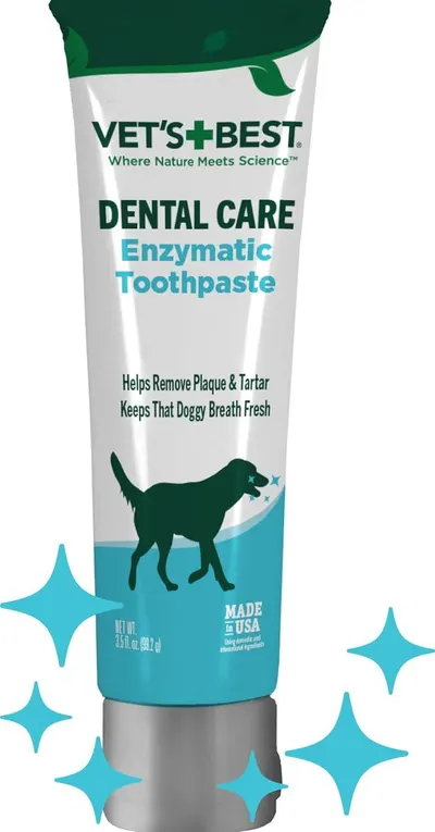 Displays the core product, a tube of dog dental care toothpaste, clearly showing the brand, product type, and key benefits to help shoppers identify what they…