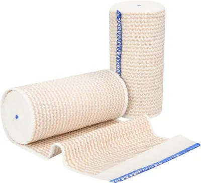 Displays the core product clearly on a white background to show the elastic compression bandages in both rolled and partially unrolled states, helping…