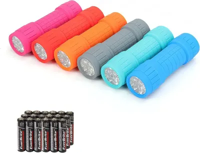 Displays the core product—LED flashlights in six vibrant colors—to show shoppers the variety and design of the flashlights they are purchasing. Shows that…