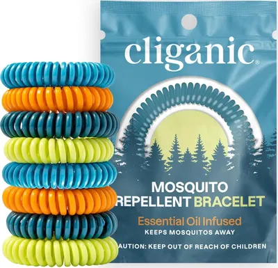 Shows the core product—mosquito repellent bracelets in multiple colors—alongside its retail packaging to communicate what the shopper will receive. Displays…