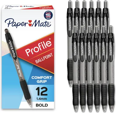Shows the complete product offering including both the retail box and all 12 pens included in the purchase, giving shoppers a clear view of what they will…