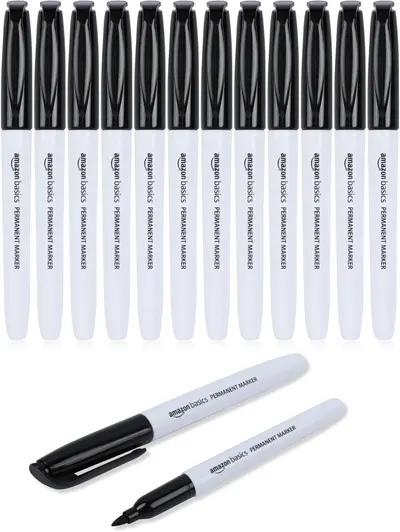 Shows the full set of 12 permanent markers included in the purchase, demonstrating the quantity and value of the multi-pack offering.