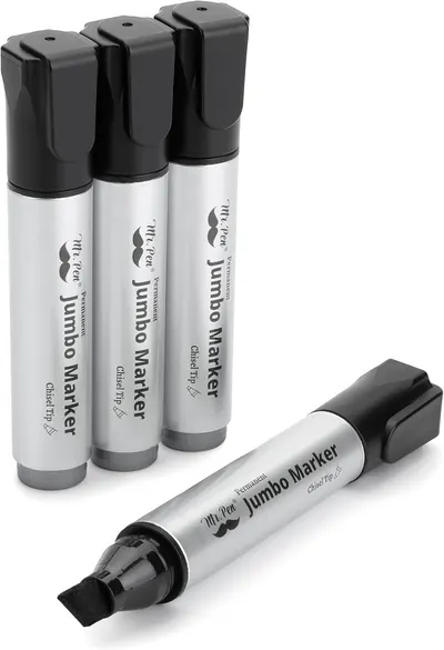 Displays the core product as a set of four jumbo markers with clear branding and chisel tip feature, allowing shoppers to see exactly what they will receive.