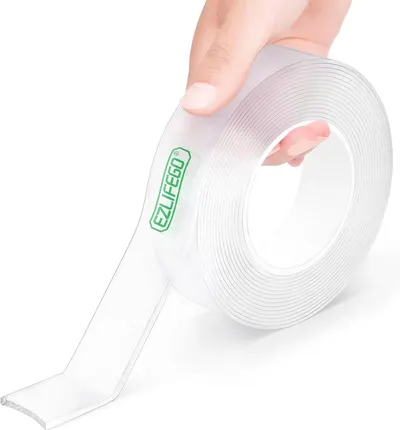 Shows the core product clearly - a roll of clear adhesive tape with branding - to help shoppers understand exactly what they are purchasing. Uses a human hand…