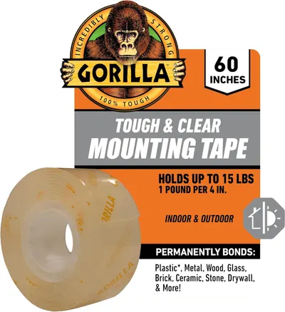 Shows the product in its retail packaging to communicate brand identity, product specifications (60 inches, holds up to 15 lbs), and key features (tough,…
