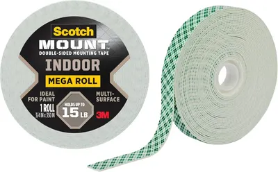 Shows the core product clearly - a roll of Scotch mounting tape - displaying both the front label and the side view of the roll to communicate what the…