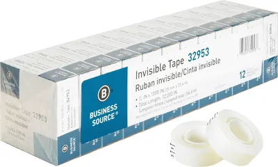 Shows the core product - a 12-pack box of invisible tape with individual rolls displayed - to communicate what the buyer receives and the quantity included. Displays the actual retail packaging the…
