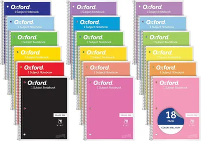 Shows shoppers the wide range of color choices available for the Oxford 1 Subject Notebook, helping them understand they can select their preferred color or…
