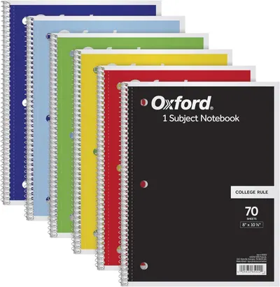 Shows the core product (Oxford 1 Subject Notebook) clearly with product details including size, sheet count, and ruling type to help shoppers understand…
