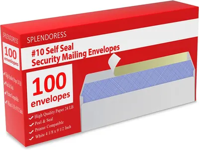 Shows the core product packaging and an example envelope to communicate what the buyer receives: 100 security mailing envelopes with self-seal functionality.…