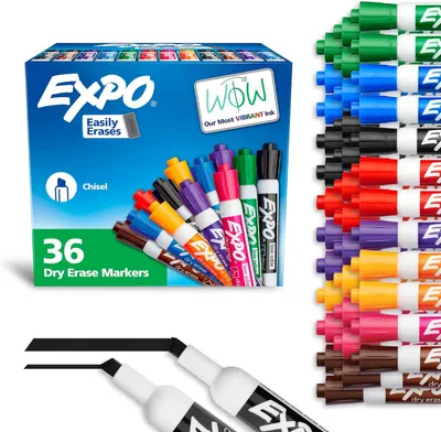 Shows the complete product offering including the retail box and all 36 markers in various colors to communicate the variety and quantity included in the…