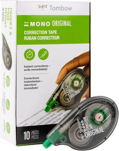 Shows the core sellable product - Tombow Mono Original correction tape - both in its retail packaging and as the physical dispenser unit, allowing shoppers to…