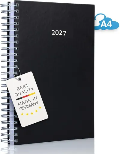 Shows the core product, a 2027 spiral-bound planner, clearly displaying its design and year marking to help shoppers identify the product. Includes added visual elements like the Best Quality Made…