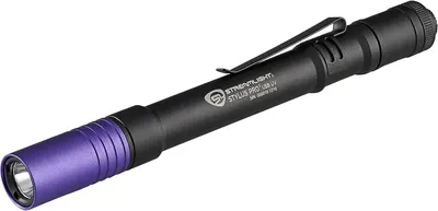 Displays the core product clearly on a white background to show the flashlight's design, branding, and key features like the purple bezel and pocket clip.