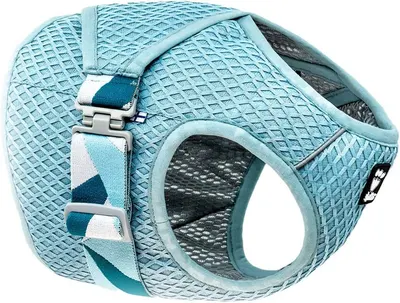 Shows the core product, a pet harness, with clear visibility of its breathable mesh construction and adjustable buckle system to communicate comfort and ease of use.