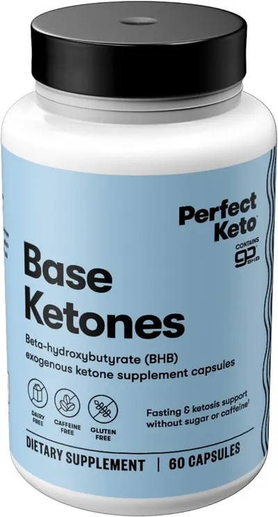 Displays the core product, a bottle of Base Ketones supplement capsules, clearly showing the packaging and branding to help shoppers identify what they are purchasing.
