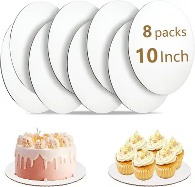 Shows the core product as a set of 8 white cake boards in 10-inch size, clearly displaying the quantity and dimensions to help shoppers understand what they are purchasing. Demonstrates how the cake…