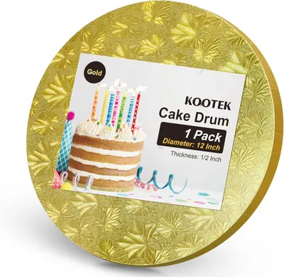Shows the core product, a gold cake drum with decorative embossed pattern, clearly displaying its size, color, and premium textured finish to help shoppers understand what they are purchasing.…