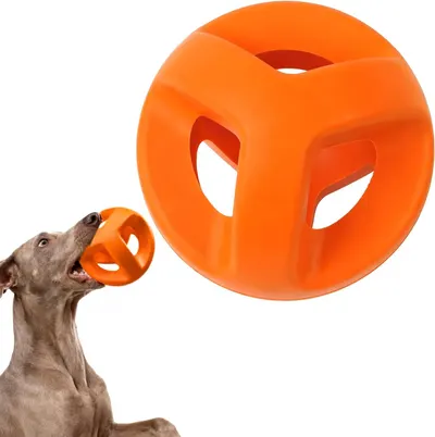 Shows a dog actively playing with the toy to demonstrate its interactive nature and provide scale reference for potential buyers. Demonstrates the product in…