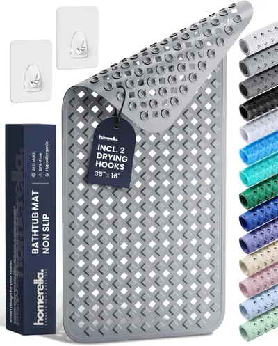 Shows the core product - a textured bathtub mat with drainage holes - along with included accessories to communicate what the buyer receives. Demonstrates…