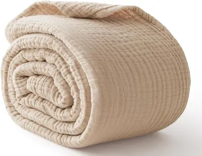 Displays the core product—a textured blanket or throw—in a clean, catalog-style presentation that emphasizes its quilted texture and neutral color, helping…