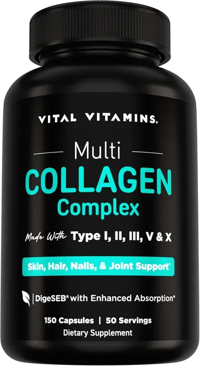Displays the core product clearly with its branding and key benefits visible on the label, allowing shoppers to identify the supplement and understand its primary purpose for skin, hair, nails, and…