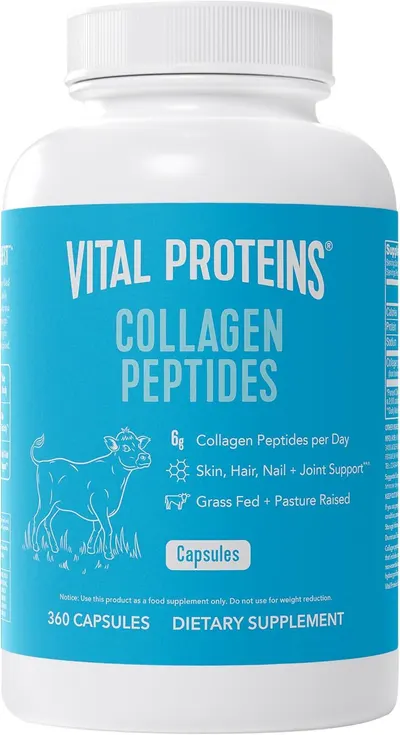 Displays the core product clearly with its branding and key benefits (skin, hair, nail, joint support) to help shoppers identify the supplement and understand its primary health benefits. Shows the…
