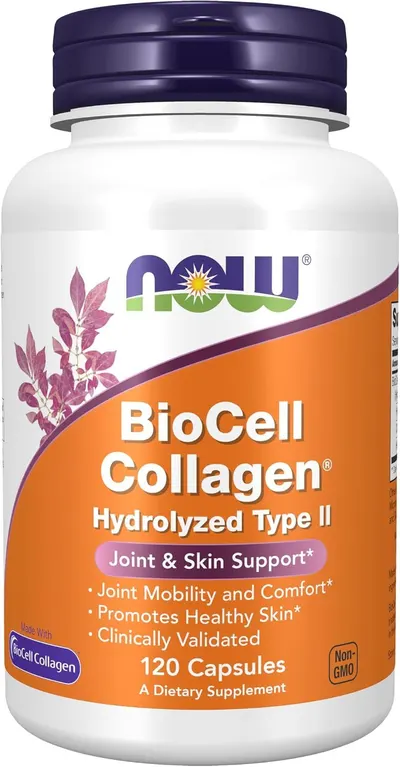 Displays the core product clearly with full branding and product information visible to help shoppers identify the BioCell Collagen supplement and understand its key benefits for joint and skin…