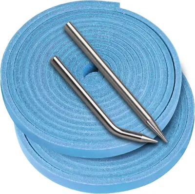 Displays the core sellable product (blue rolled material) along with included metal tools to show the buyer exactly what they will receive in the purchase.…