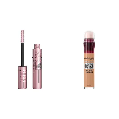 Shows both core products on white so the buyer sees the mascara and concealer clearly. Shows the second included item so the buyer knows the bundle contains…