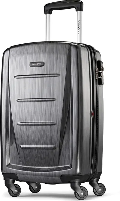 Shows the single 20-inch hardside case with spinner wheels so the buyer can judge its size and build.