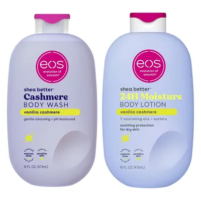Shows the lotion bottle as the core item so buyers see the main product clearly. Shows the matching body wash bottle so buyers know the set includes a cleanser as well as lotion.