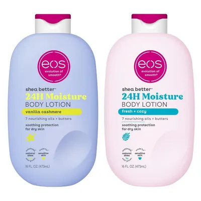 Shows both 16 fl oz lotion bottles together so buyers see the two-pack and its scent choices.