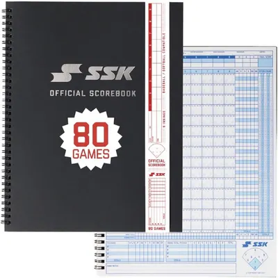 Shows the core SSK official scorebook clearly so shoppers know exactly what they are buying. The 80 Games badge signals capacity for a full season of scoring. The dark cover and subtle shadow give…