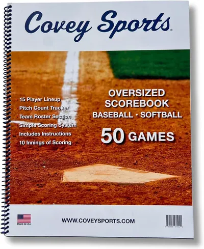 Shows the core scorebook itself so the shopper knows exactly what is being sold for tracking games. Displays the printed book cover with feature callouts and branding to reassure buyers about…