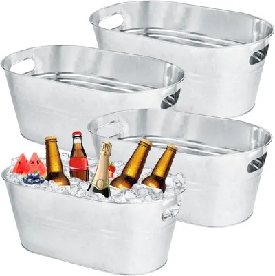 Shows three galvanized metal oval tubs as the core sellable set, confirming the multi-pack quantity and the clean silver finish shoppers receive. Displays the…