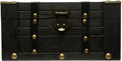 Shows the core wooden treasure chest clearly on a clean background so shoppers can see its shape, slats, and hardware details. Presents the chest with a…