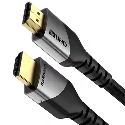 Shows the core HDMI cable with gold-plated connectors and braided jacket so shoppers can see the build quality and 8K UHD rating. Grounds the cable on a clean background so the connector detail and…