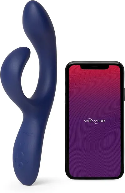 Shows the core navy silicone device clearly on a white background so shoppers can see its shape, size, and control buttons. It sets expectations about the…