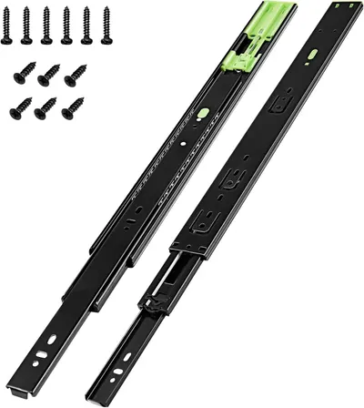 Shows the core drawer slide pair clearly so the shopper knows exactly what hardware is supplied. The included screws are visible to reassure buyers that installation hardware is provided. Shows the…