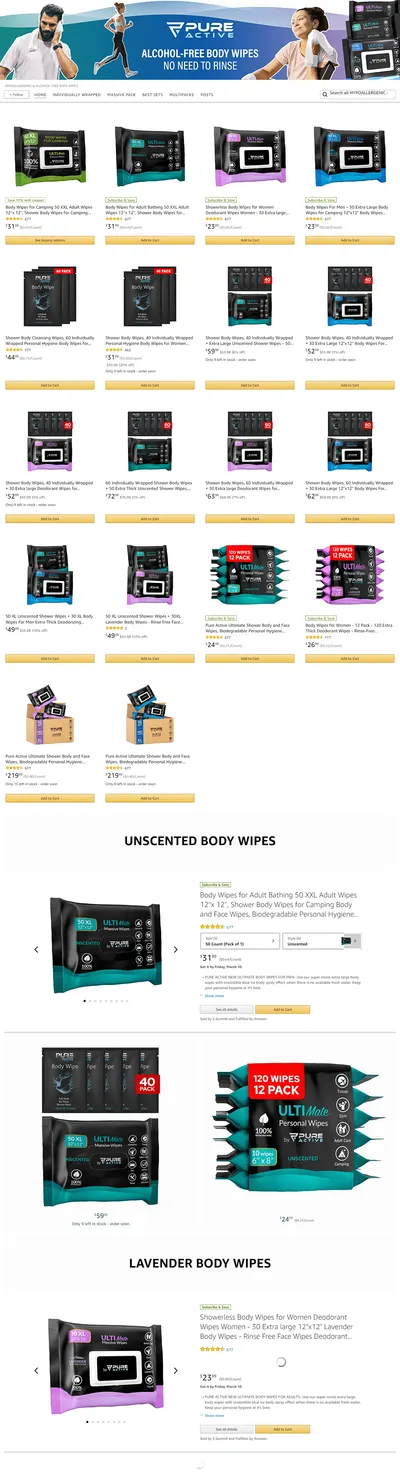 Brand Store for Amazon.com  HYPOALLERGENIC &amp; ALCOHOL FREE BODY WIPES