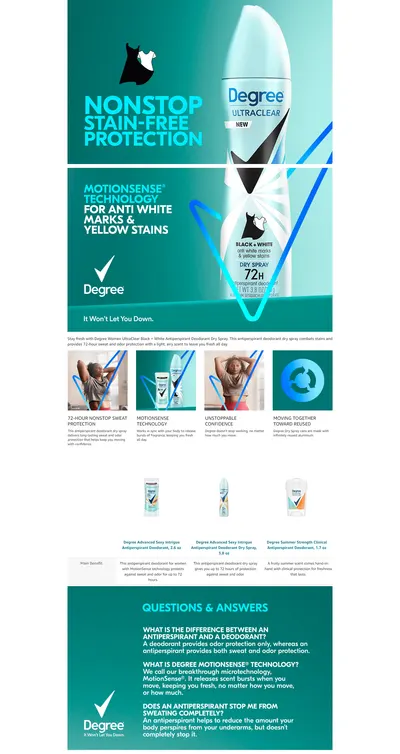 Basic A+ Content for Degree UltraClear Antiperspirant Deodorant Dry Spray Anti White Marks and Yellow Stains…
