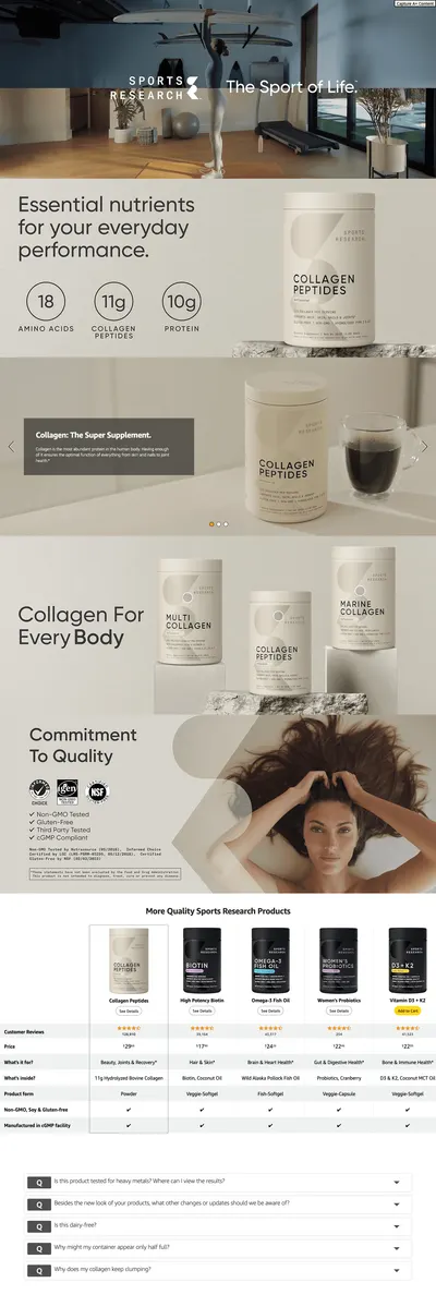 Premium A+ Content for Amazon.com: Sports Research Collagen Peptides for Women & Men