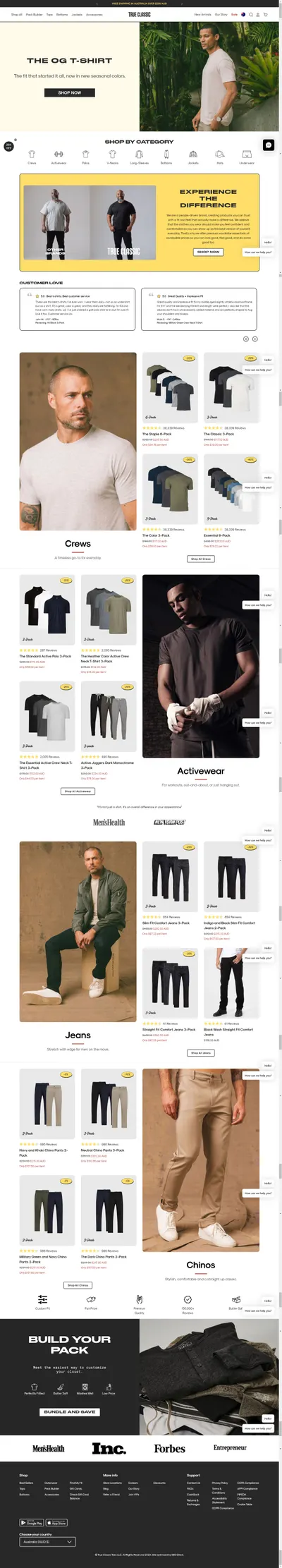 Comparison Chart Images for www.trueclassictees.com