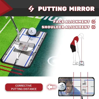 Secondary Images for Amazon.com : SAPLIZE Two-Speed Golf Practice Mat with Alignment Mirror