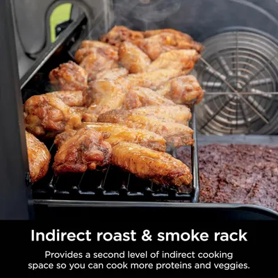 Highlights the product's ability to provide a second level of indirect cooking space, allowing you to cook more proteins and veggies simultaneously.
