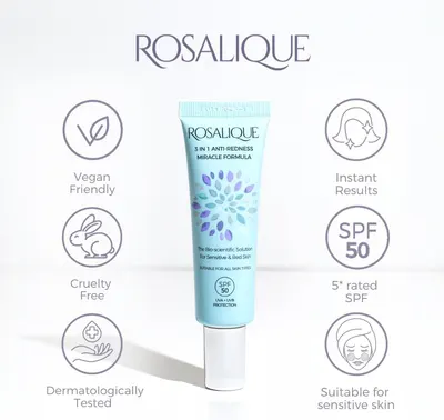 Secondary Images for Rosalique 3 in 1 Anti-Redness Miracle Formula Colour Corrector SPF50 for Hypersensitive…