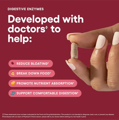 Highlights the multiple benefits of the digestive enzyme supplement in aiding digestion and nutrient absorption.