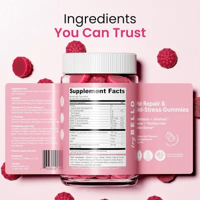 Highlights the product's natural, trustworthy ingredients by displaying the detailed supplement facts panel.